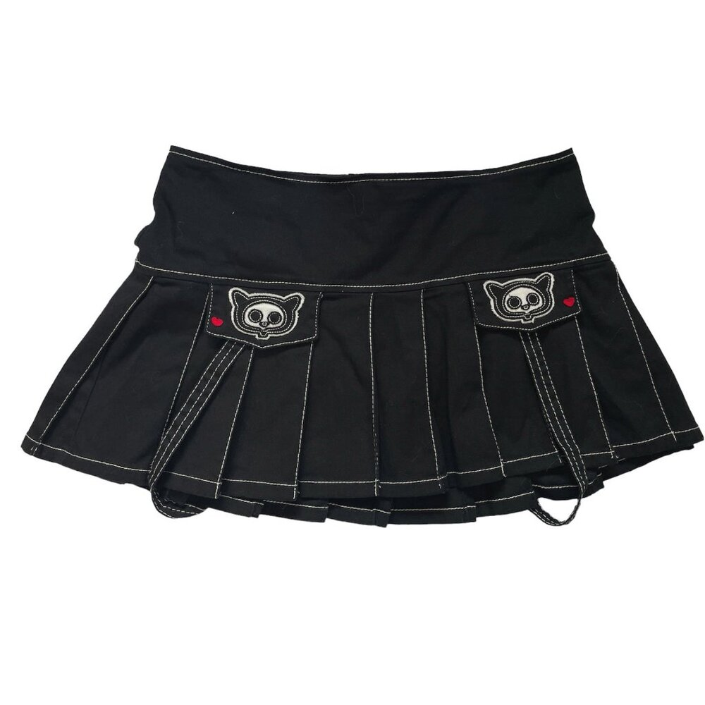 SKELANIMALS Tripp NYC Holy Grail Black Pleated Suspenders Skirt, Kit Kat, Large